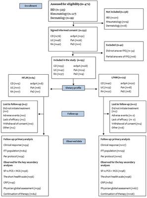 Impact of fibre and red/processed meat intake on treatment outcomes among patients with chronic inflammatory diseases initiating biological therapy: A prospective cohort study